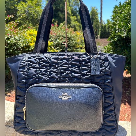 COACH Court Ruched Nylon w/Leather Trim Tote Bag - Picture 3 of 12